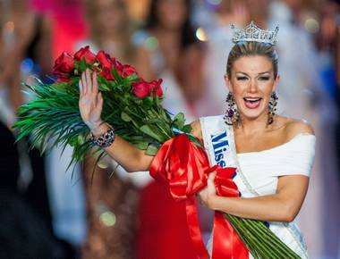 Miss New York Mallory Hytes Hagan, 23, the winner of the 2013 Miss America Pageant at PH Live in Planet Hollywood on Saturday, Jan. 12, 2013.